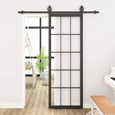 diyhd 30 x 86 5 inch black steel framed glass barn door slab interior clear tempered glass sliding glass barn doors glass doors interior sliding doors interior