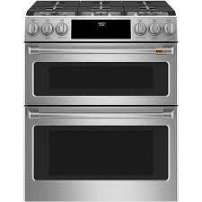 Cafe 7 0 Cu Ft Smart Slide In Double Oven Dual Fuel Range With Self Clean Convection In Stainless Steel C2s950p2ms1 The Home Depot In 2020 Gas Range Double Oven Gas Double Oven Double Oven