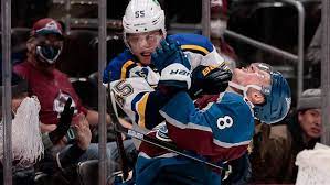 Colorado avalanche centre nazem kadri was given a match penalty and a game misconduct for a hit to the head of blues defenceman as faulk went to take a shot on goal in the slot, kadri hit faulk. Ng8jtmbcraarm