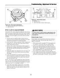 The clutch will not kick in. Troubleshooting Adjustment Service Warning Pto Clutch Adjustment Simplicity Zt2148 User Manual Page 27 41