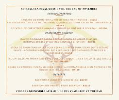 Restaurants Mauritius La Bonne Chute Special Restaurant Menu For November Restaurants Mu La Bonne Chute Restaurant Bar River Restaurant Seafood Restaurant Pineapple Cocktail