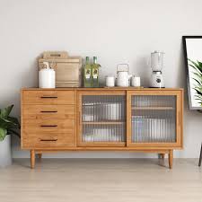 Halifax classic buffet with glass doors by novasolo. Nordic Natural Sideboard Buffet With 2 Glass Doors 4 Drawers 1 Shelf In Large