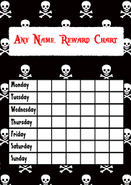 black white skull crossbones pirate reward chart