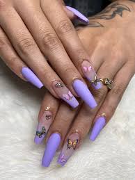 Matte Purple Butterfly Acrylic Nails In 2020 Purple Acrylic Nails Long Acrylic Nails Coffin Bling Acrylic Nails
