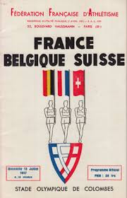 Buts, effectifs et fil du match, france. Sportantiquariat Le Match Internations D Athletisme France Belgique Suisse 13 7 1947 Stade Olympique Colombes