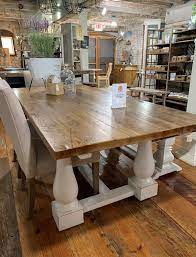 Hart round reclaimed wood pedestal extending dining table. 84 White Pine Dining Table With White Double Pedestal Base Old Wood De