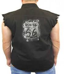 Details About Biker Sleeveless Denim Vest Route 66 Bullets American Biker Usa Highway