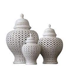 This lidded jar has a very unique appeal. Wholesale Hollow Out White Gold Silver Color Temple Jar Vase Home Chinese Ceramic Ginger Jars Buy Wholesale Ginger Jars Chinese Ginger Jars Ceramic Jars Product On Alibaba Com