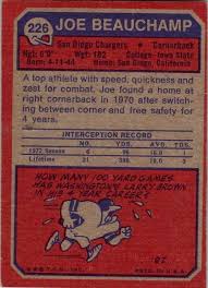 1973 Topps Football Card Joe Beauchamp San Diego Chargers sk2544