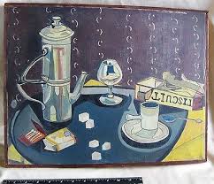 Modern Art Still Life Barbara Poe Levee SIGNED European Tabletop Espresso  Smokes