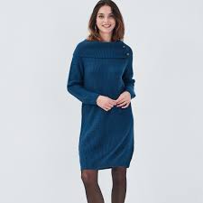 Robe pull longue ou courte, en maille, col roulé, col v, cache coeur. Robe Pull Droite Col Roule Bleu Petrole Femme Cache Cache