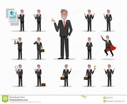 Set Of Senior Businessman Character Poses Stock Vector