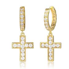 The earrings are secured with hinged backs. 14k Gold Plated Diamond Hoop Earrings For Men With Cz Dangle Cross Earrings Buy Hiphop Studs Iced Out Earring Fashion Earring Product On Alibaba Com
