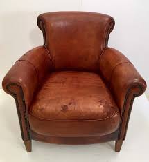 French Art Deco Style Library Leather Club Chair With Nailhead Details Leather Club Chairs Club Chairs Vintage Leather Chairs