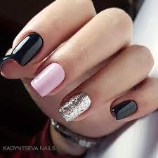 Black And Rose Gold Glitter Nails Different Color Nails Black Pink And Glitter Nail Polish Colors Prettynails Short Acrylic Nails Pink Nails Trendy Nails