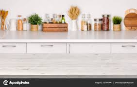 empty wooden table with bokeh image of