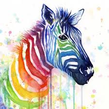 Zebra Rainbow Watercolor Art Print By Olechka Society6 Colorful Animal Paintings Zebra Art Zebra Painting