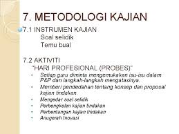 Tiga instrumen kajian yang digunakan dalam kajian ini ialah kertas ujian pelajar, kertas soal selidik dan kertas soalan temubual semi struktur guru. Tajuk Membudayakan Kajian Tindakan Dalam Kalangan Guru Ahliahli