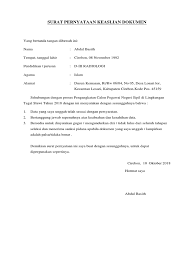 Silhakan disimak pola surat berikut ini. Joywstories Surat Pernyataan Keabsahan Dokumen 1 003 009 Pasar Minggu Jakarta Selatan No