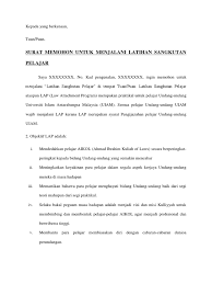 Objektif 2.7.2 fasilitator 2.7.3 kaedah 2.7.4 masa latihan 2.7.5 pemantauan dan penyeliaan Surat Memohon Untuk Menjalani Latihan Sangkutan Pelajar Bahasa Melayu