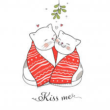 Cats Kissing Under A Mistletoe Christmas Drawing Christmas Doodles Christmas Cats