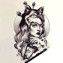 Cool Portrait Of The Girl With Mask Of Fox Style New School Color Gray Tags Cool Best Awesome Wolf Girl Tattoos Candle Tattoo Portrait Tattoo