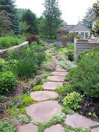 Wavy Path To Stone Steps Curved Stop W Garden Gardens Gardendesign Gardenideas Garden Design Garden Paths Easy Landscaping