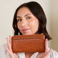 Wholesale WL2620 Gia Braided Detail Zip-Top Wallet for your store