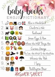 Baby Shower Emoji Pictionary Guessing Game With Answers Etsy Cute Baby Shower Games Baby Shower Book Classic Baby Books