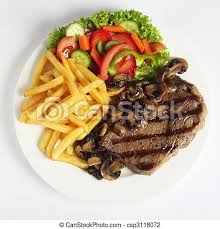Fast cooking methods using high heat produce the most delectable results. Ribeye Steak Dinner From Above A Grilled Ribeye Steak Served With Mushrooms Chips French Fries And A Garden Salad Of Canstock