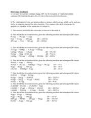 Hess S Law Problems Key Hesss Law Extra Ws Name Answer Key 1 Find The H For The Reaction Below Given The Following Reactions And Subsequent H Values 2 Course Hero