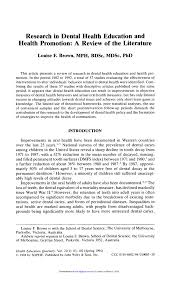 Pdf Research In Dental Health Education And Health Promotion A Review Of The Literature