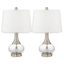 Pacific Coast Lighting 1 Light Glass And Metal Table Lamps In Brushed Nickel Set Of 2 Bed Bath Beyond Metal Table Lamps Fabric Lampshade Table Lamp