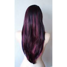 Black And Pink Striped Wig Spring Special Black Hair With Burgundy Pink Blue Stripes Wig Long Straight Hair With Side Bangs Natural Hairstyle Black Hair Wigs Hair Pretty Hairstyles