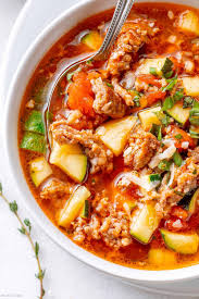 Healthy Zucchini Tomato Italian Sausage Soup Zucchini Tomato Italian Sausage Soup In 2020 Italian Sausage Soup Recipe Sausage Soup Recipes Italian Vegetable Soup