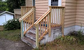 Exterior or outdoor stair, railing, guardrail, landing, tread, and step specifications & codes construction requirements for safe outdoor steps, stairs, railings, newel posts outdoor stair & railing safety hazards, photos of defects; Wooden Handrails For Steps Outdoors Google Search Outdoor Stair Railing Railings Outdoor Outdoor Stairs