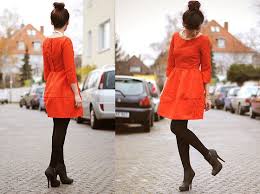 Black And Orange Dress The Vintage Orange Dress The High Bun And The Black Stockings Black Stockings Outfit Stockings Outfit Fashion Pants