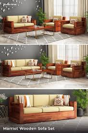 Buy Marriott Wooden Sofa Set Honey Finish Online In India Wooden Street Wooden Sofa Set Sofa Set Living Room Sofa Design