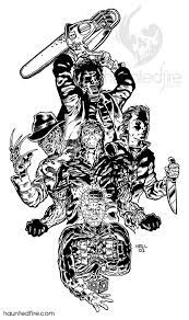 This pastel goth cute and creepy coloring book is filled with great collection of 25 different cute and creepy characters such as grim reaper, krampus, killer bear, black goat and many more. Movie Maniacs Line Art Horror Artwork Horror Art Movie Tattoos