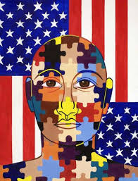 Puzzle Face Cultural Identity Map Art Poster Art