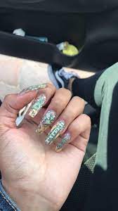 Money Dollar Acrylic Nails Long Bling Nails Coffin Nails Designs Birthday Nails