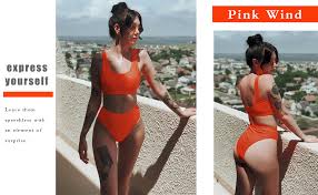 Pink Wind Sexy Crop Top Bikini Set High Waisted Cheeky Sporty Swimsuit For Women