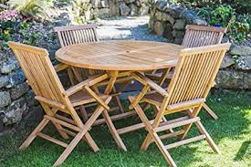 Chairs fold for easy storage. 1 2m Round Solid Teak Folding Table And Folding Arm Chair Patio Furniture Set Amazon Co Uk Garden Outdoors