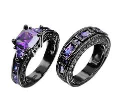 Black And Purple Rings For Couples Junxin Purple Amethyst Couple Ring Wedding Band Black Gold Mens Womens Size 5 12 Black Wedding Rings Black Gold Jewelry Gothic Engagement Ring