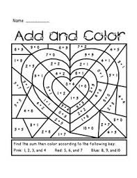 Valentine S Day Add And Color Activity 1 50 Great For Primary Kindergarten Valentines Holiday Math Centers Holiday Math