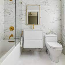 Heated marble flooring, custom plated nordic brass tapware, matt black. 75 Beautiful Small Contemporary Bathroom Pictures Ideas July 2021 Houzz