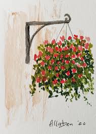 Easy basket of flowers painting. Hanging Basket Note Card In 2020 Watercolor Paintings For Beginners Watercolor Paintings Easy Painting Art Projects