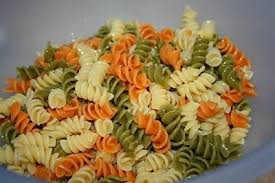Green White And Orange Tri Colored Pasta Salad Jolts Jollies Easy Party Pasta Salad Pasta Salad Tri Color Pasta Salad Pasta