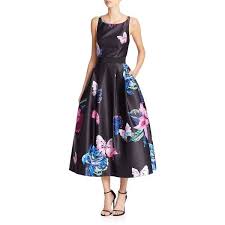 Milly Serena Butterfly Tea Length Dress 585 Liked On Polyvore Featuring Dresses Apparel Tea Length Dresses Black Tea Length Dress Butterfly Print Dress