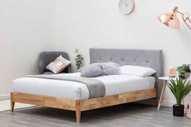 Disley Solid Oak Grey Fabric Headboard Bed Frame Double King Size Oak Bed Frame Fabric Bed Headboard Bed Frame With Mattress
